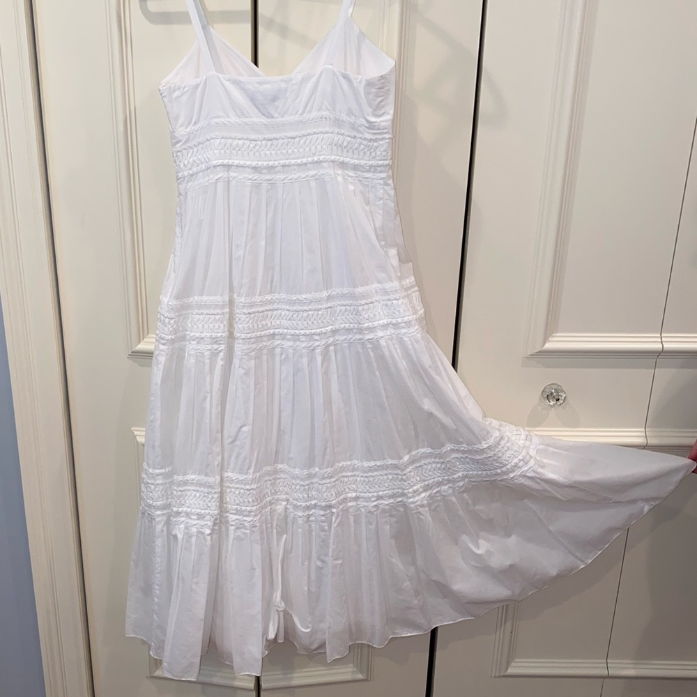 Lauren by Ralph Lauren V-Neck White Cotton Pleated Ruffle Accents Maxi Dress - Picture 9 of 12